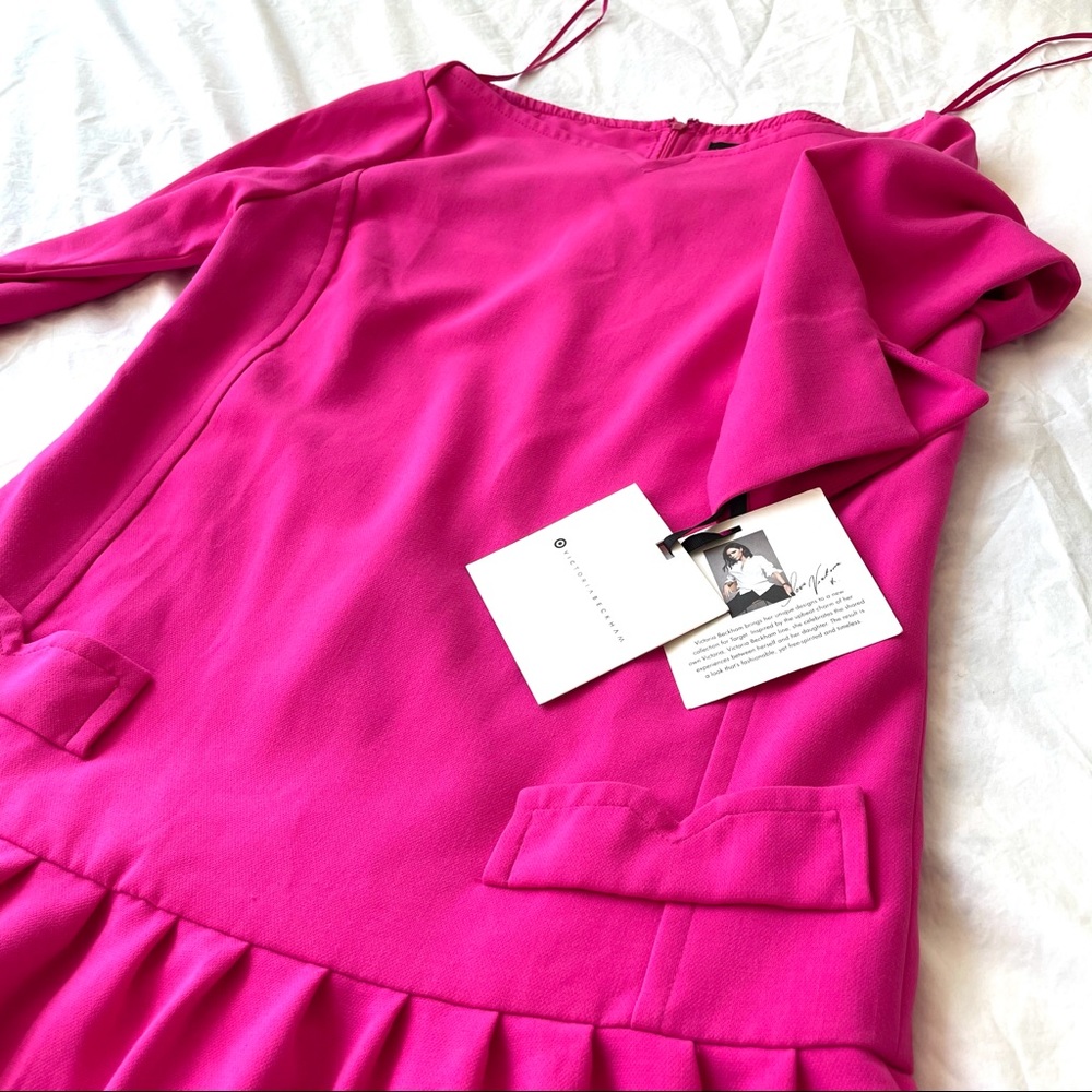Victoria Beckham Fuschia Jacquard Drop Waist Dress